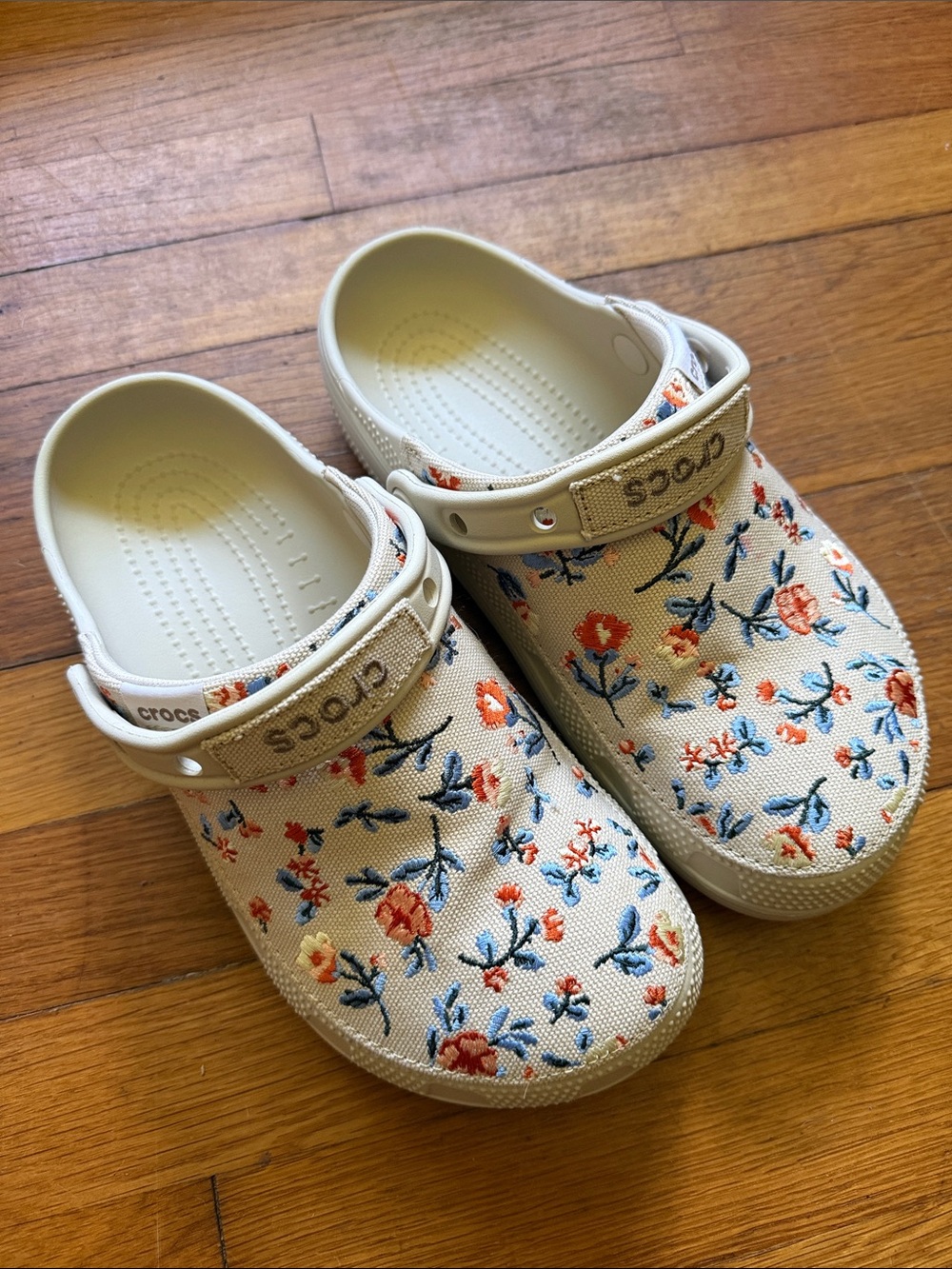 CROCS Floral Canvas Clogs in Frappe